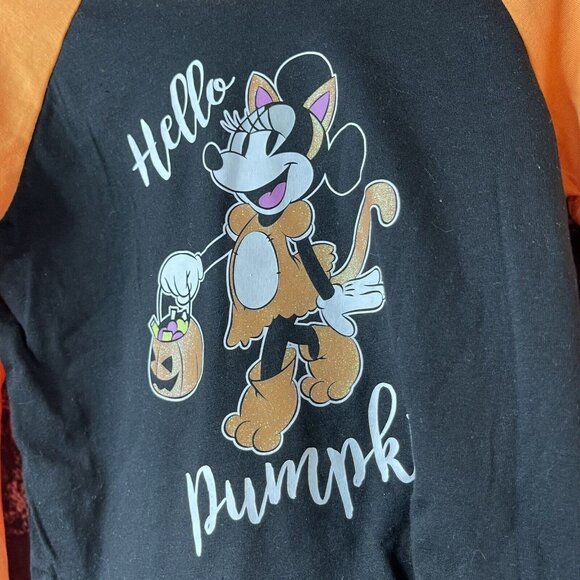 Disney Minnie Mouse 5T Halloween "Hello Pumpkin" Orange Black Long Sleeve Shirt - Picture 4 of 6